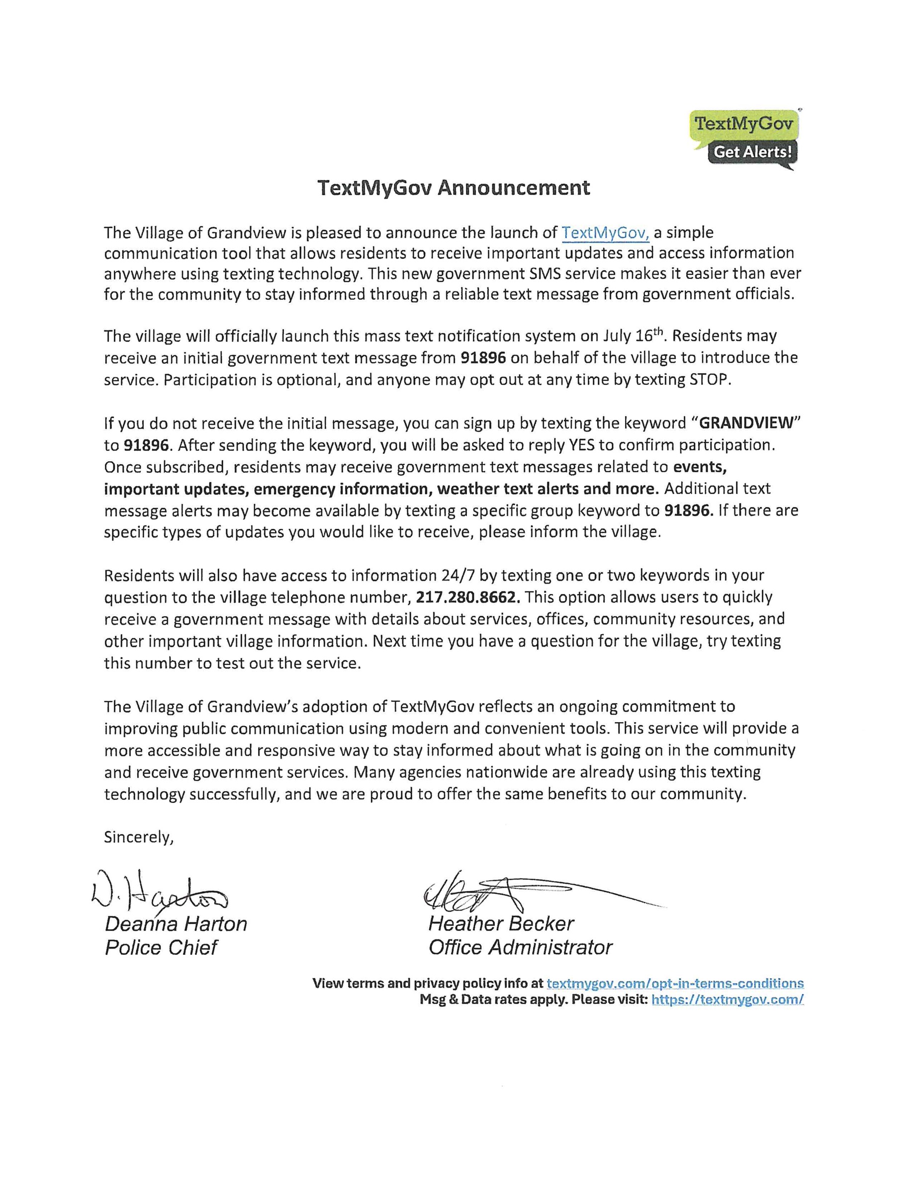 TextMyGov Announcement